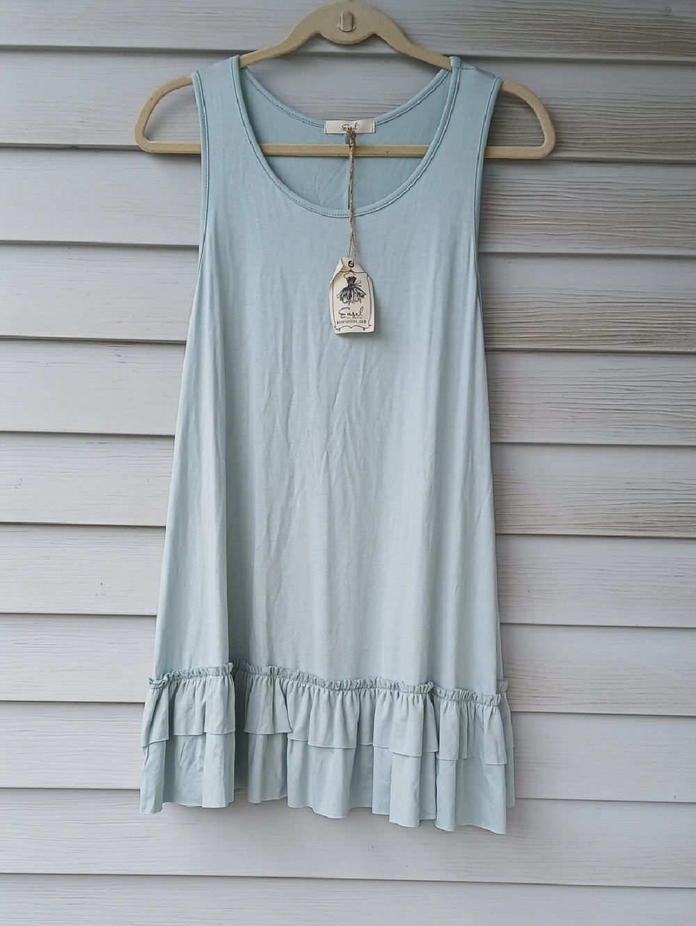 Easel Los Angeles Pale Blue Ruffle-Hem Tank Dress